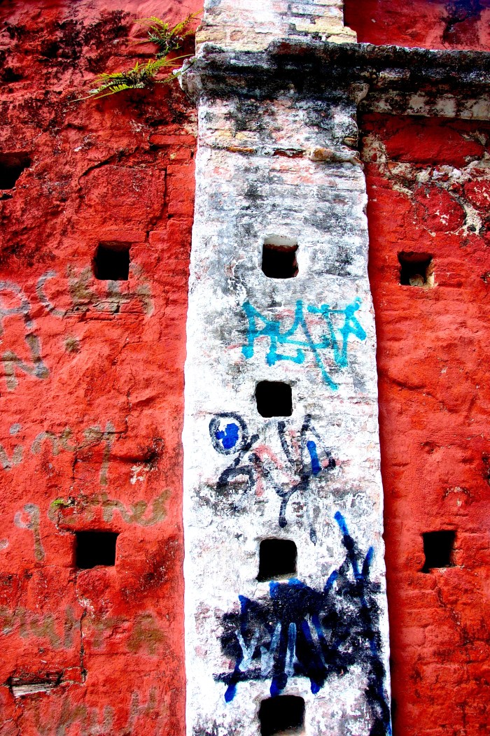 Graffiti on historic walls on Church Street in Christiansted, St. Croix. By Stephanie Hanlon