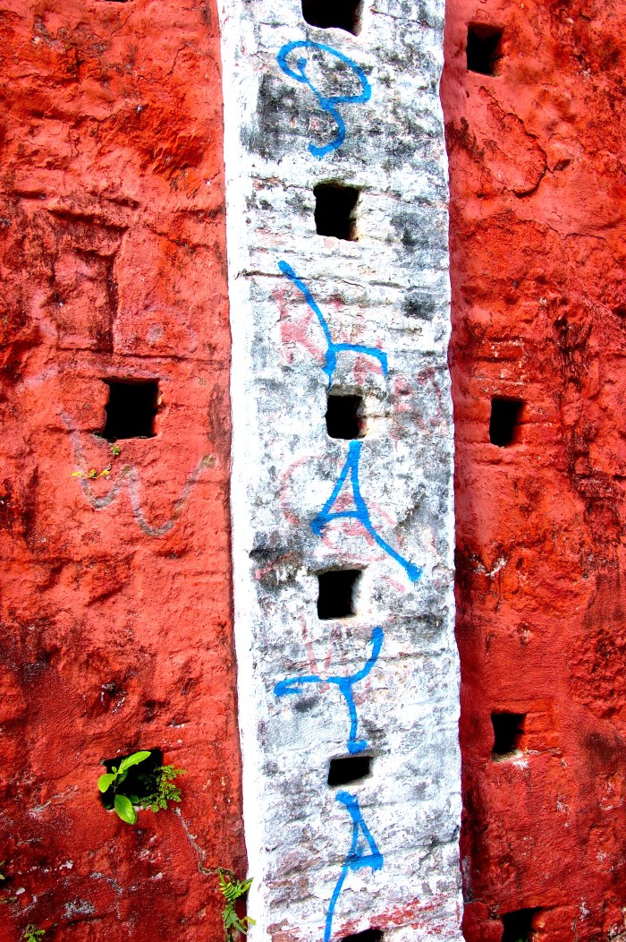 Graffiti on historic walls on Church Street in Christiansted, St. Croix. By Stephanie Hanlon