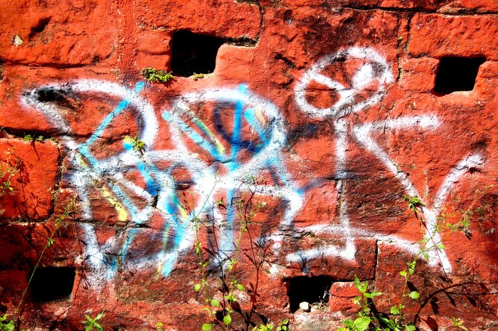 Graffiti on historic walls on Church Street in Christiansted, St. Croix. By Stephanie Hanlon